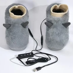 Electric Heating Slippers 3 Gear Temperature Adjustment Foot Warmer USB Quick Heat Plush Shoes for Men Women Feet Heater