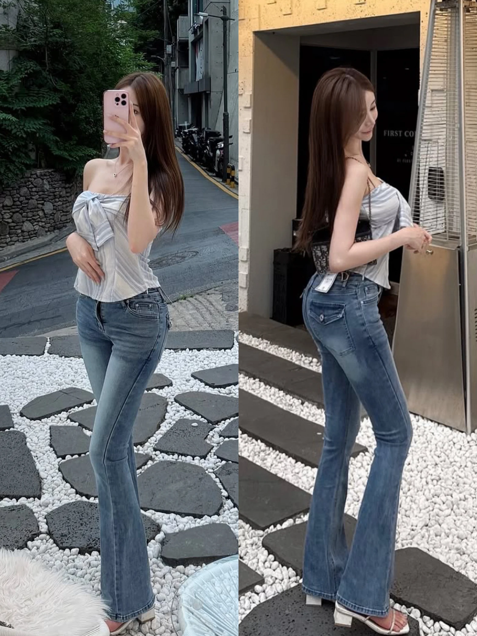 

High Waist Bell Bottom Jeans Women's Elastic Slimming Leg Enhancing Retro Style Long Trousers Casual Zipper Tight Fit Summer