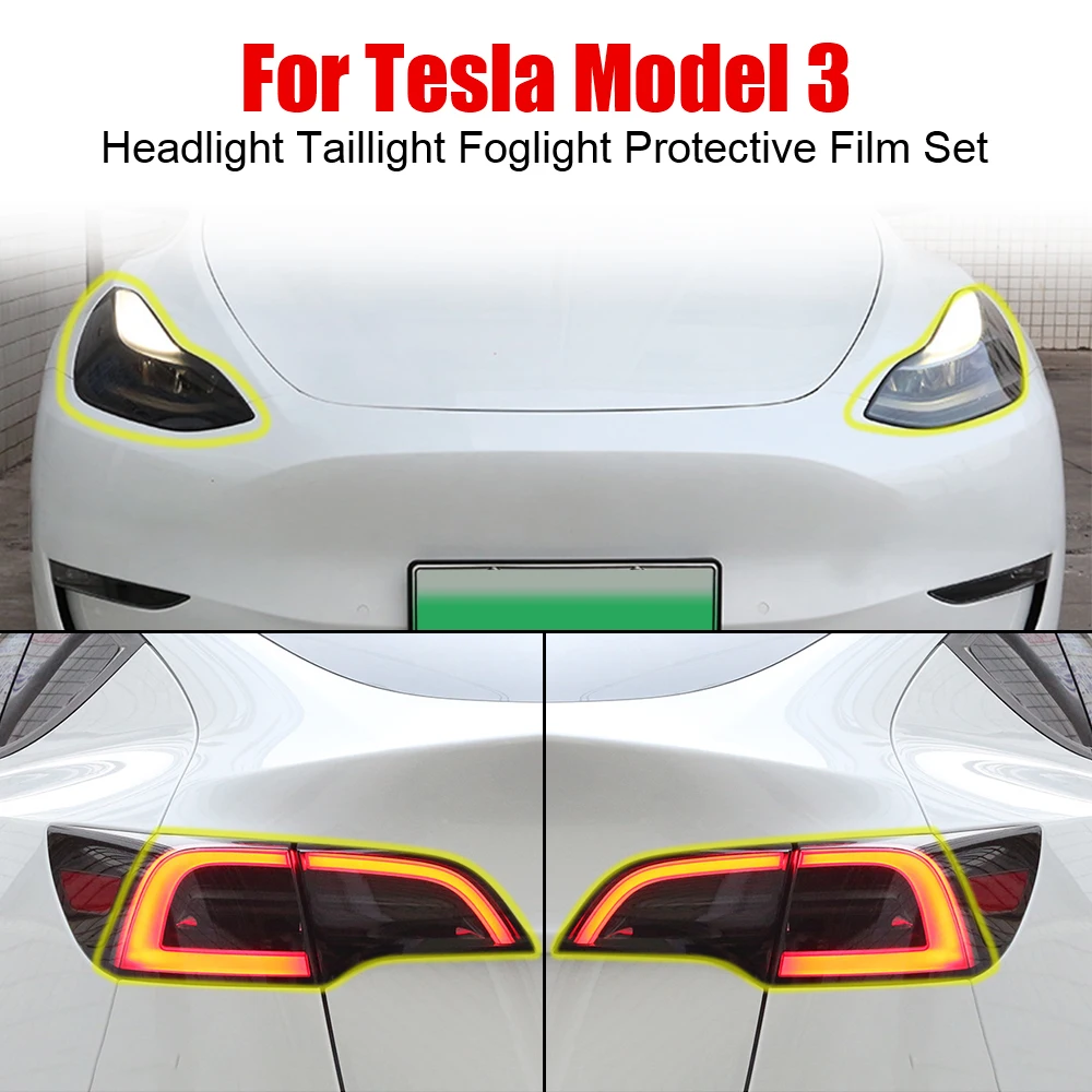 Headlight Taillight Foglight Protective Film Changing Films Modification Blackened TPU Lamp Protector Film Set For Tesla Model 3