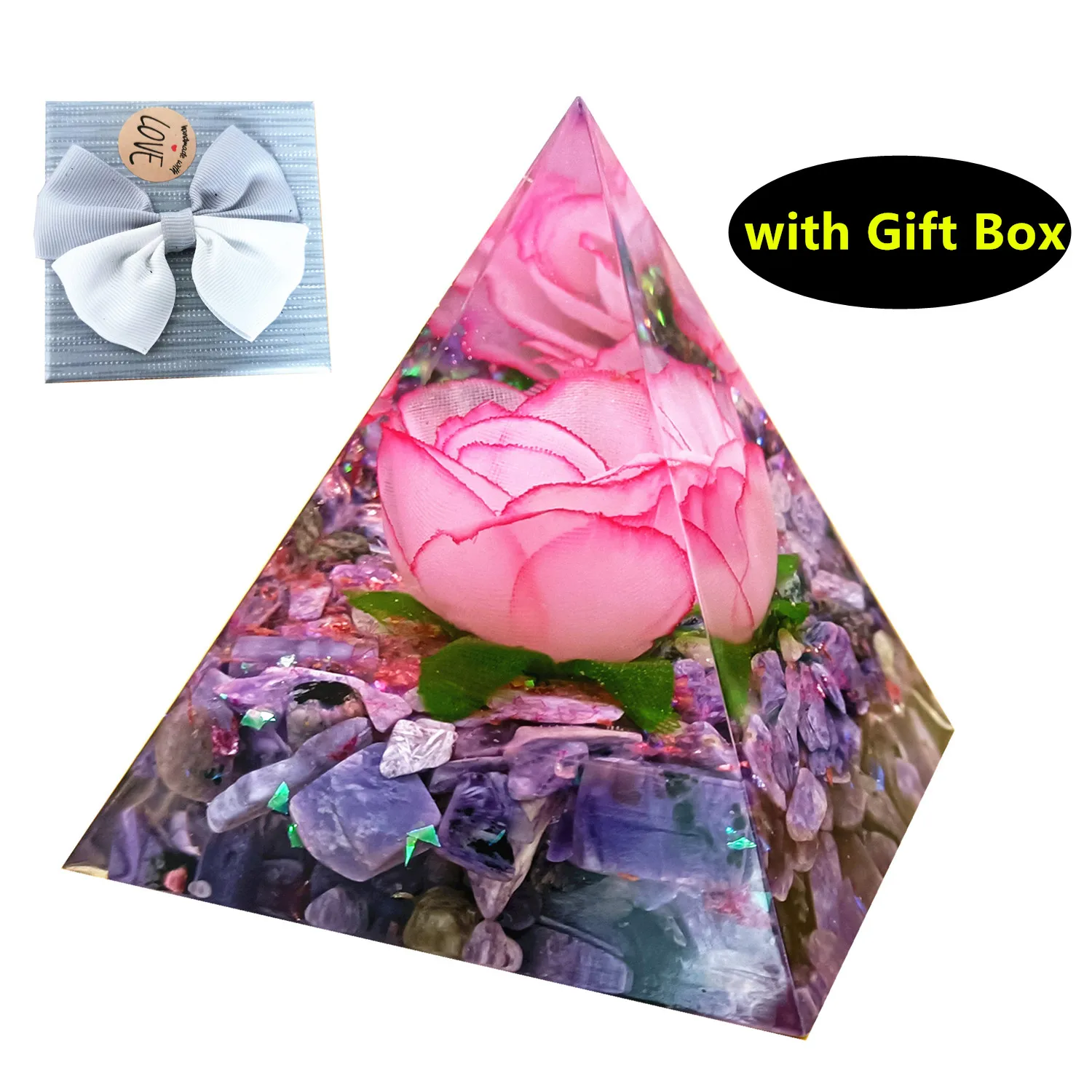 Handmade Orgonite Crystal Pyramids for Positive Energy with Chakra Healing Stones Artificial Flower Orgone Generator Gift