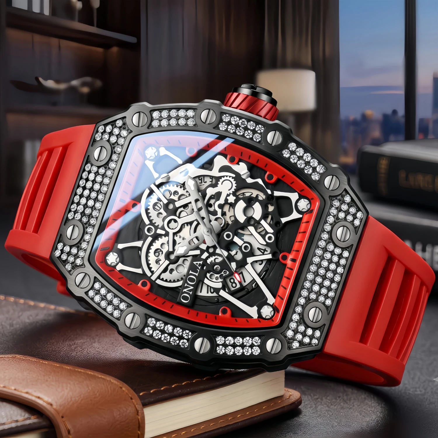 2022 New Men's Watch ONOLA Fashion Luxury Diamond Inlaid Design Quartz Waterproof Tape Watches Men Relogio Masculino Clock