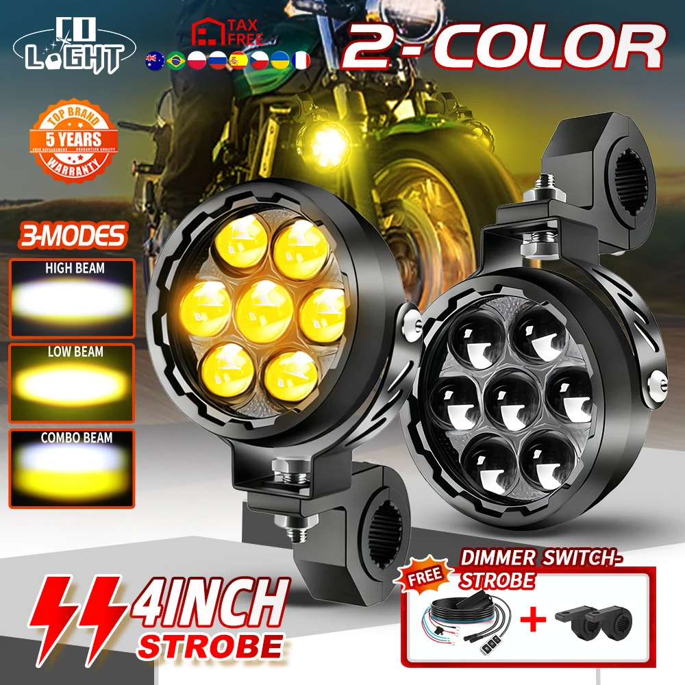 CO LICHT Neueste 4,5 zoll Motorrad Led Scheinwerfer Weiß Bernstein Strobe Dimmer Schalter High Low Hilfs Lichter Für ADV BMW 12V 24V