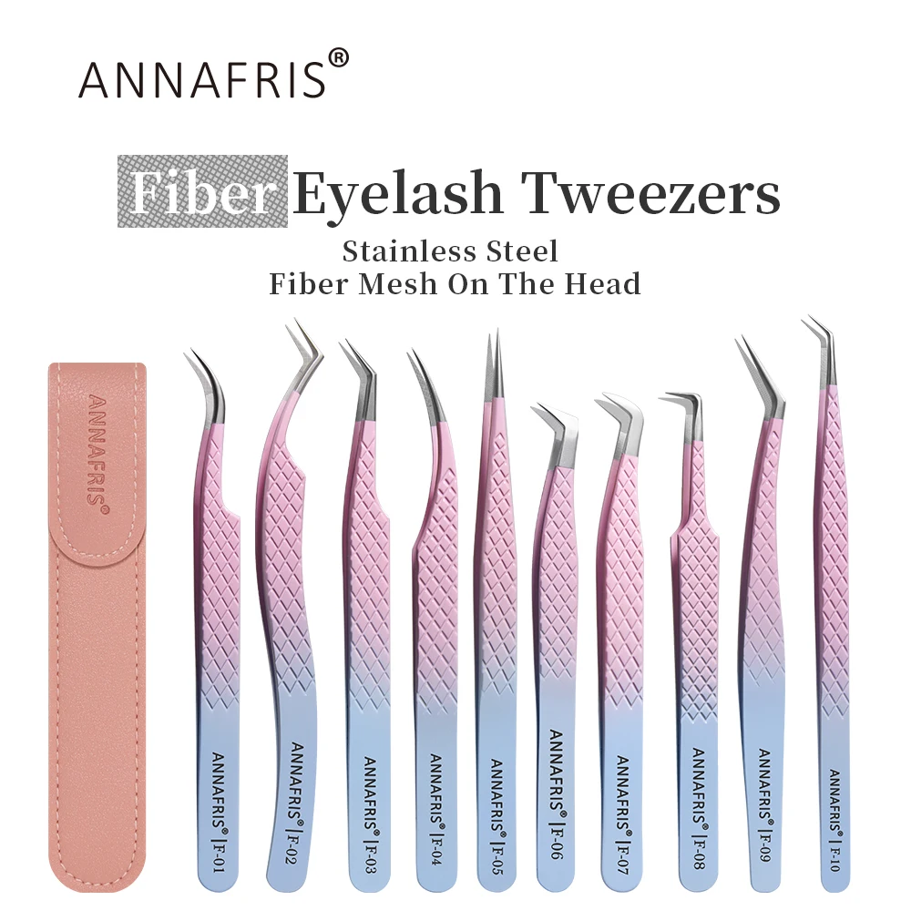 ANNAFRIS Fiber Tip Lash Tweezers Stainless Steel  Eyelash Extension Tweezers Precise fiber Anti-slip Tweezer Makeup Tools