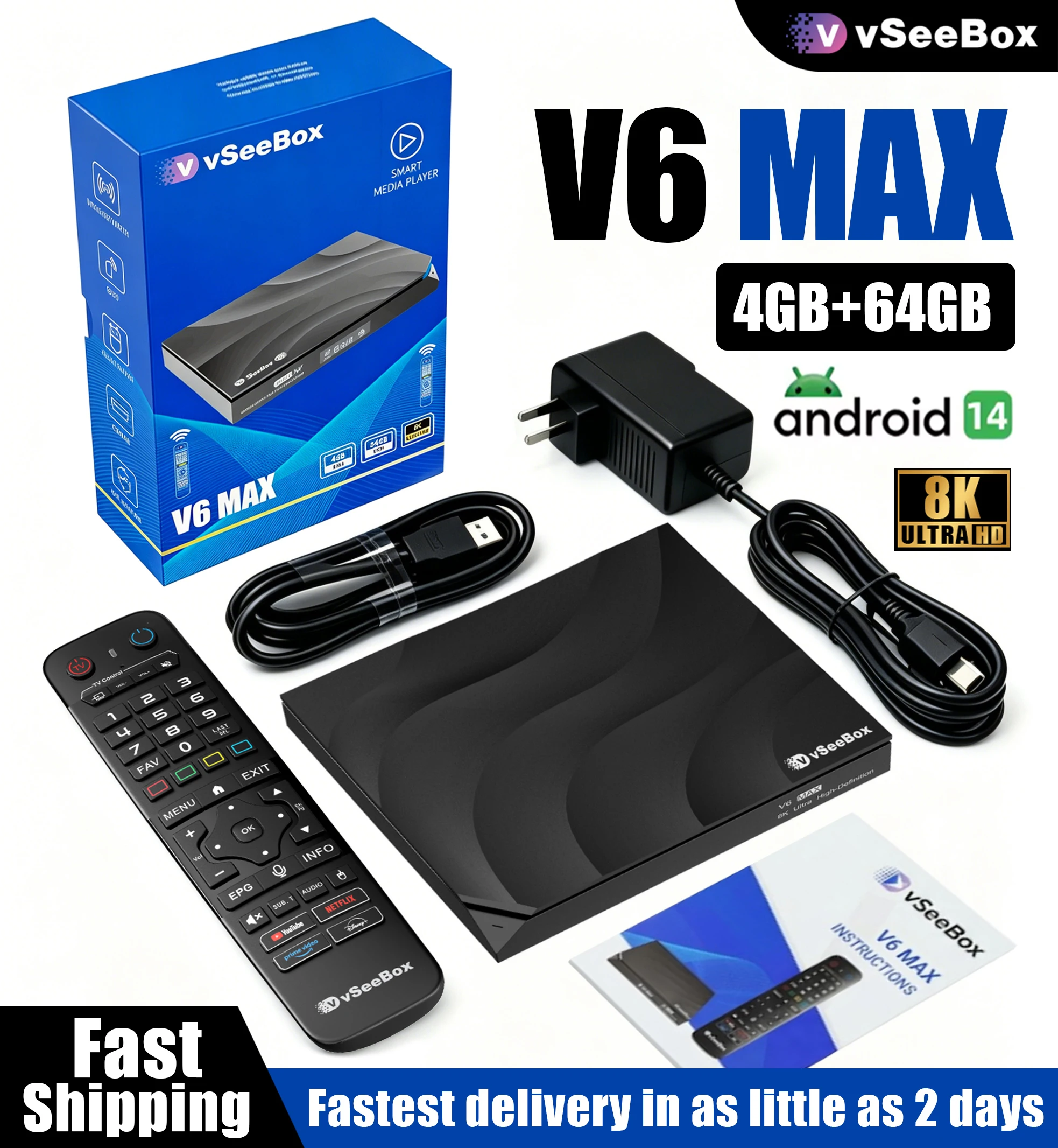 VSeeBox V6 Max 2026 Newest Android TV Box, 64GB Streaming Media Player, 8K Ultra HD | Voice Control | Authorized Dealer