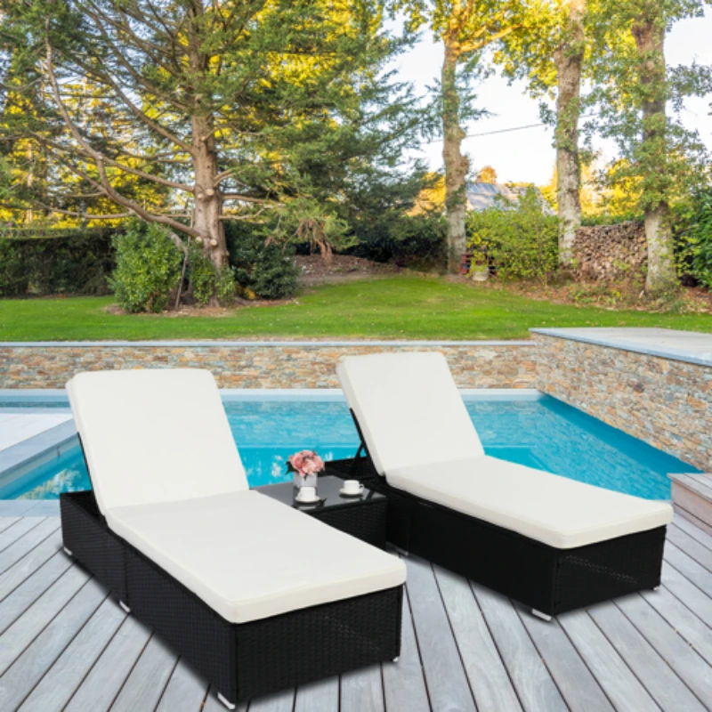 

3Pcs Outdoor Rattan Furniture Set Include 2 Flat Bed Black 4-Wire 1 Coffee Table Perfect for Patio Deck or Poolside[US-Stock]