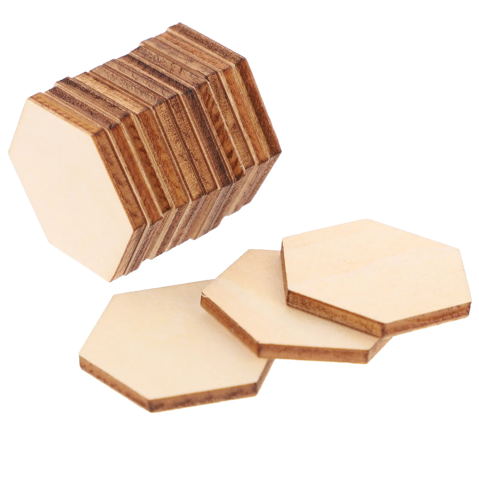 100Pcs 30Mm Natural Wood Hexagonal Pieces Smooth Edges Wooden DIY Craft Ornaments for Holiday Home Desktop Wedding Christmas view 3