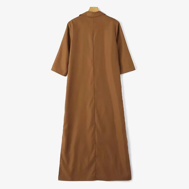 Femmes robe unie chemise col rabattu robes longues élégant décontracté robes amples droite bureau dames été