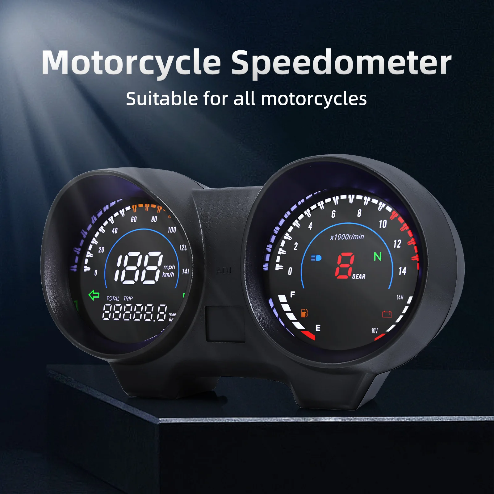 New Motorcycle Universal LCD Digital 14000RPM Speedometer Meter Tachometer 6 Gears Display Voltage Fuel Gauge for 2/4/8 Cylinder