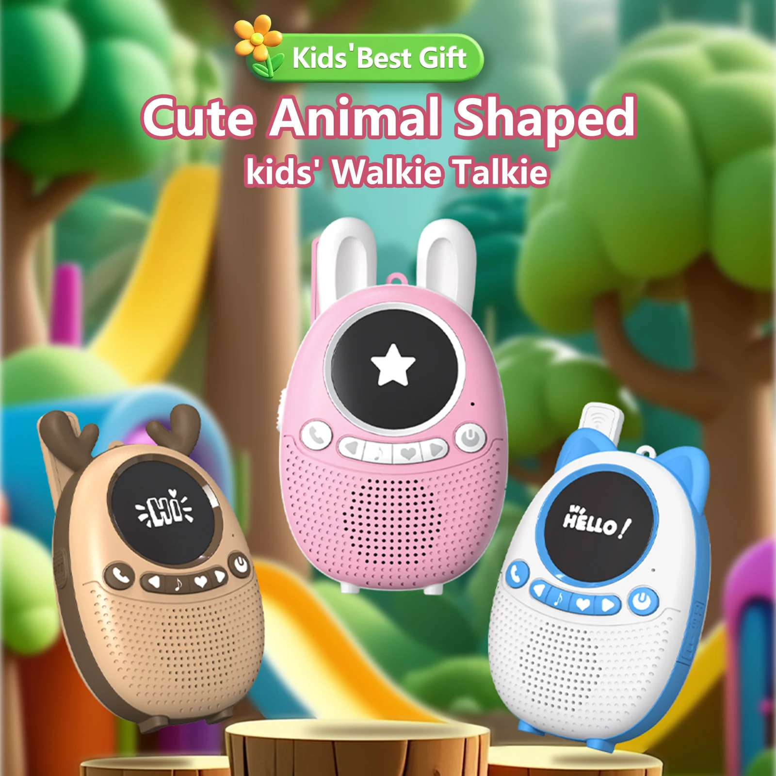 W208 جهاز اتصال لاسلكي للأطفال كارتوني قابل لإعادة الشحن، جهاز اتصال داخلي لطيف بزر واحد مناسب للتخييم في الهواء الطلق
