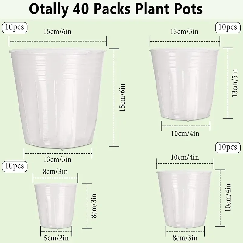40 Pack Transparent Nursery Pots 3 4 5 6 Inch Plastic Plant Pots with Drainage Holes for Seedlings Gardening Growing