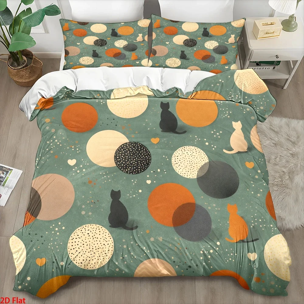 3Pc Cute Cat Polka Dot Pattern Duvet Cover Set (1*Duvet Cover + 2*Pillowcases), Three-Piece Bedding Set Suitable for All Seasons, Machine Washable, Invisible Zipper, Personal Bed Cover for Home, Dormitory, Master Bedroom, Guest Room, Large Duvet Cover Set, Fresh and Healing Style Bedding, Ins-Style Cute Pet Print Bedding Set, Nordic Style Simple and Comfortable Four-Piece Bedding Set (Note: if This Is a Three-Piece Set, Adjust as Needed, if the Description States It's a Three-Piece Set, Then It Is a Three-Piece Set)