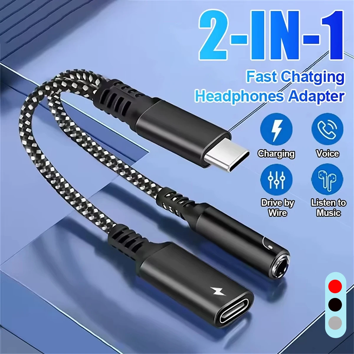 PD 60W 2in1 Type C To 3.5mm Headphone Jack Adapter Type C Charge Audio Aux Adaptor For iPhone 16 15 Pro Max iPad Samsung Xiaomi