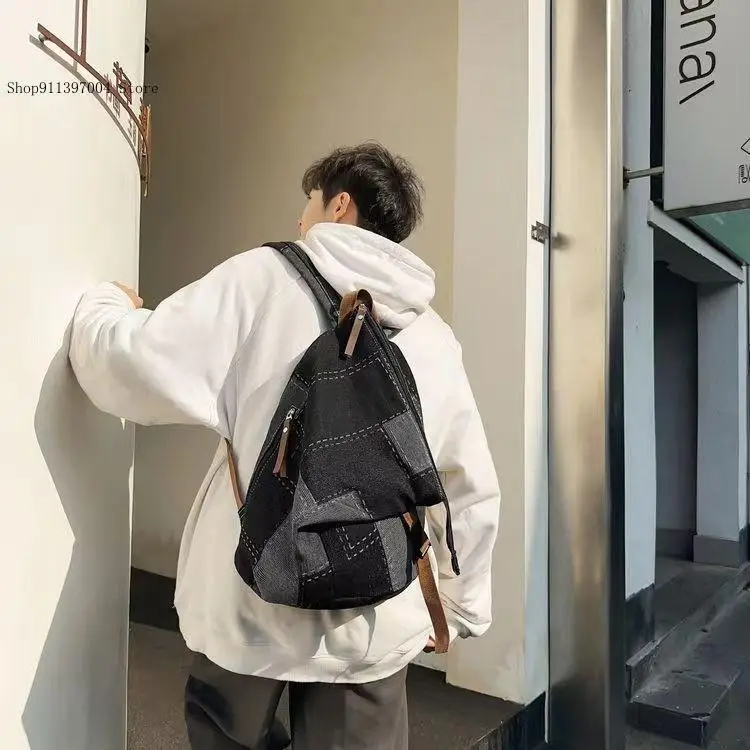 Small Niche Large Capacity High School Student Book Storage Bag Washed Denim Schoolbag Men's and Women's Backpack