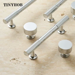 Modern Style/ Bright chrome Vertical lines Solid Brass Drawer Knobs T bar Handle Bedroom Pulls Kitchen Cabinet Door Handle Pull
