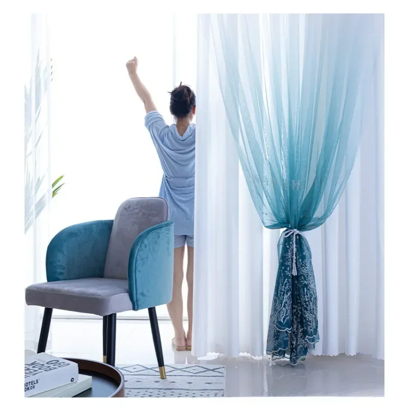 Gradient Embroidered Yarn Custom Size Modern European Curtains for Living dining room bedroom Fabric Finished Product