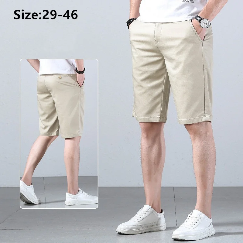 Ice Silk Men Shorts Plus Size 42 44 46 Summer Thin Casual Straight Male Modal Breathable Knee Length Black Khaki Half Trousers