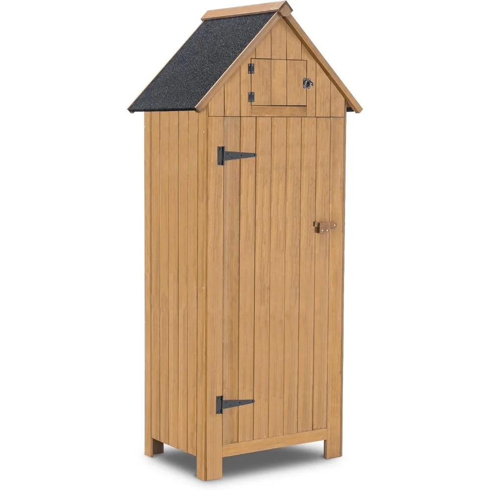 

Outdoor Storage Cabinet with Shelves, Wooden Outside Storage Shed with Floor, Garden Tool Shed for Patio Yard Lawn, 0770 (Natur
