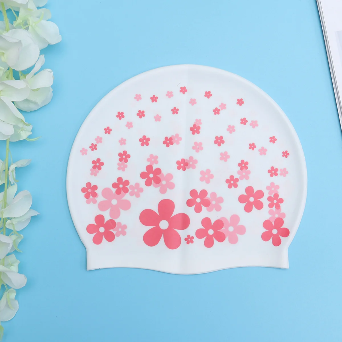 

's Waterproof Silicone Swimming Red Flower Cartoon Ear Protector Swim Hat Pool Hair Cover