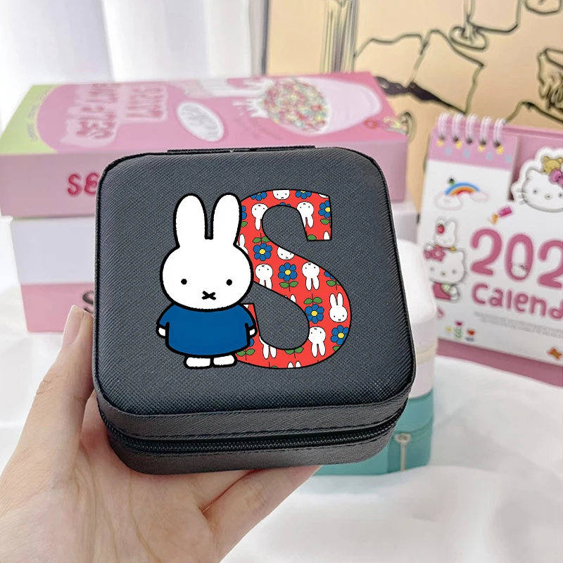 

Cartoon Miffy Letter A-Z Mini Storage Box for Jewelry Cute Rabbit Women Travel Necklace Ring Box Portable Earrings Organizers