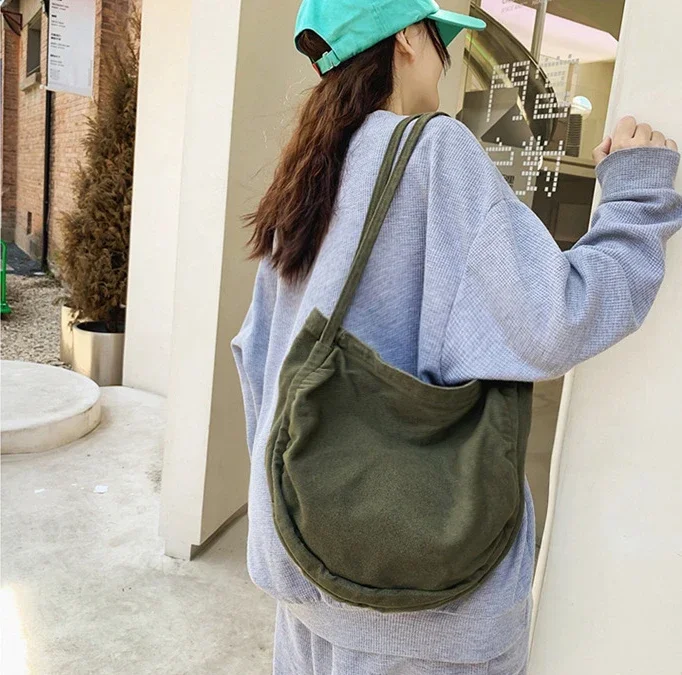 Teenager Medium Size Soft Canvas Textile Ita Hobo Bag Y2K Korea Ins Fashion Minimalist Fabric Cloth Stylish Underarm Pouch Bag