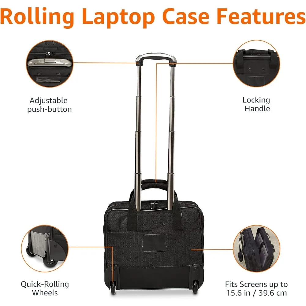 Basics Rolling Laptop Case, 14.5-Inch, Black