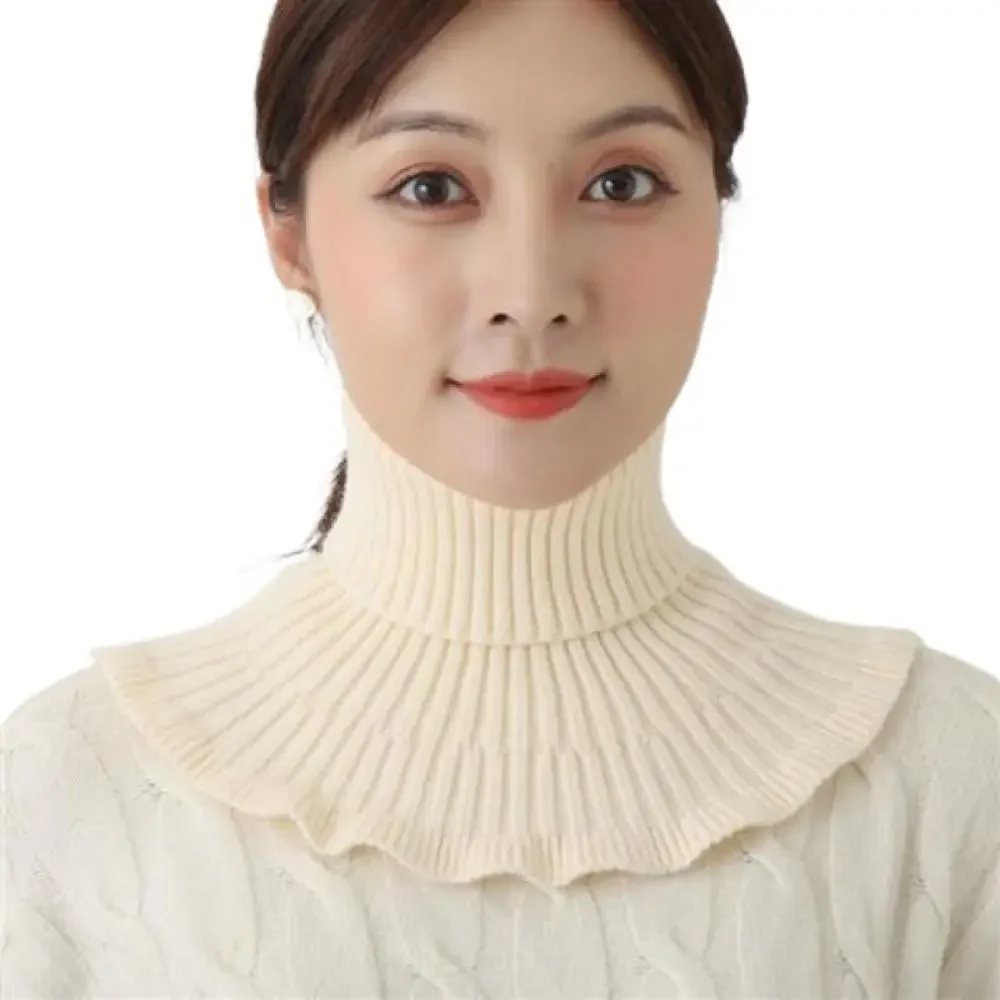 Fashion Women Warm Knitted Fake Collar Windproof With Wooden Ears Black White Neck Warmer Winter Detachable  False Neck Scarf