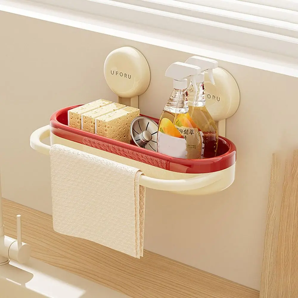

Plastic Suction Cup Sink Drain Rack Large Capacity Detachable Soap Sponge Holder Space Saving Wall-Mounted Rag Rack for Home