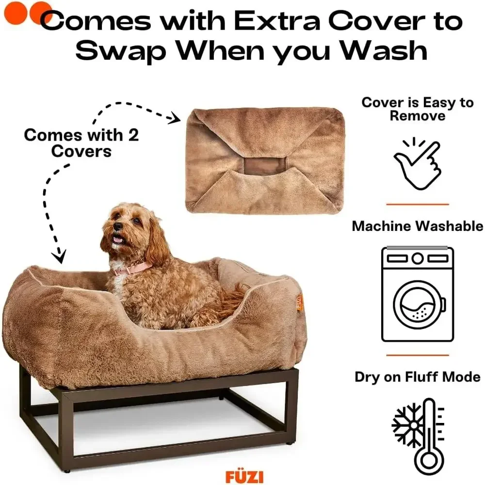 Luxury Orthopedic Dog Bed with Removable Washable Cover, Suitable for Indoor/Outdoor Use, Small Size, Light Brown