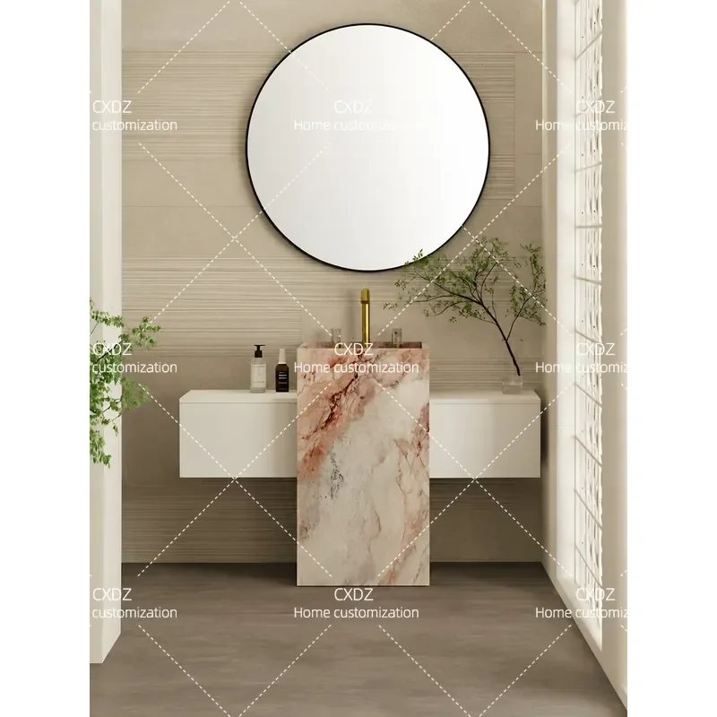 Custom Hotel Villa Powder Slate Pillar Basin Outdoor Travertine Rouge Bathroom Cabinet Basin