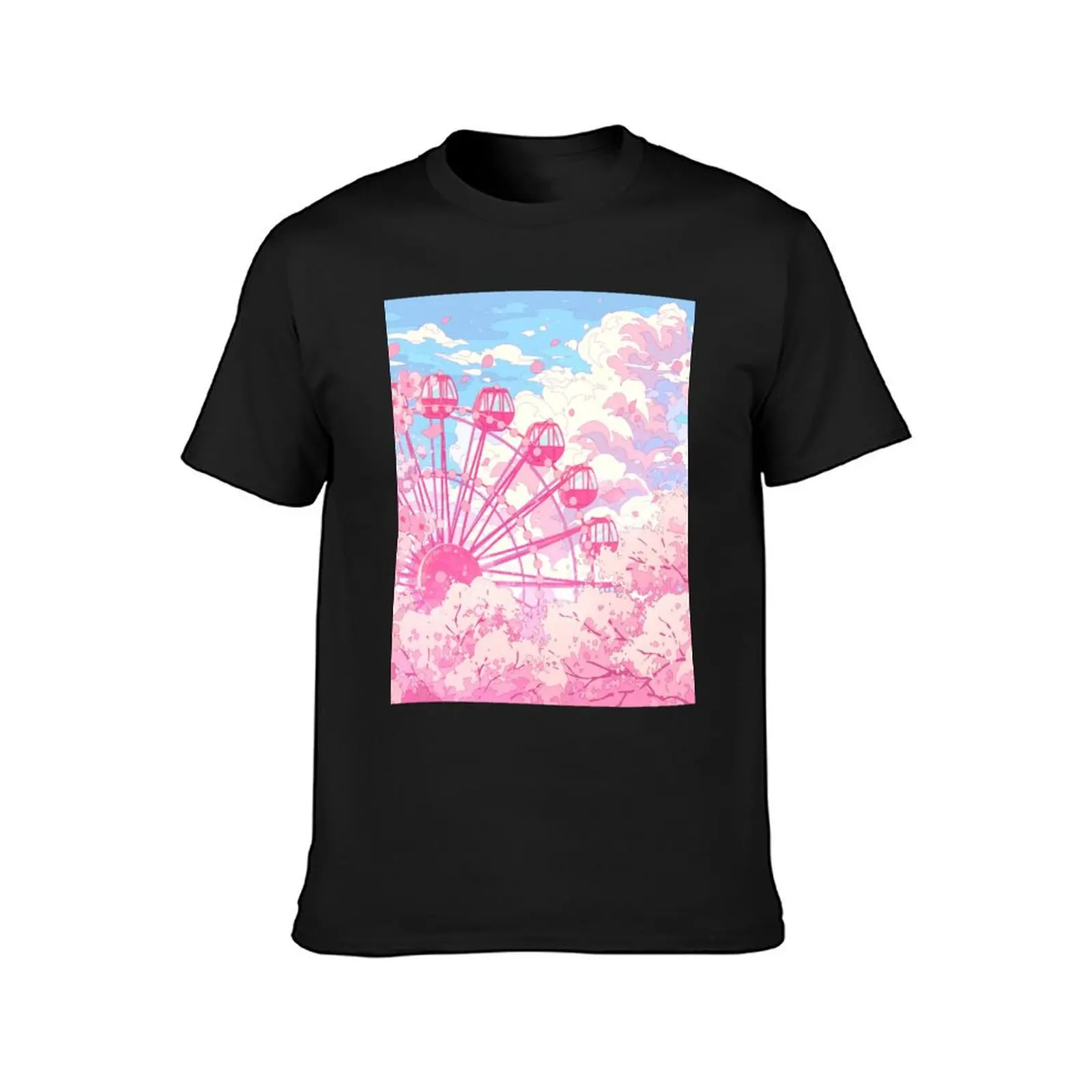 The ferris wheel and pink cherry blosom T-Shirt sports fans shirts graphic tees summer tops Short sleeve tee men