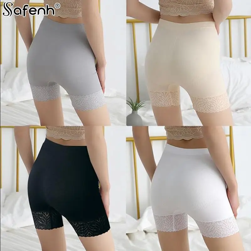 1PCS Summer Women Safety Underwear Seamless Lace Edge Thin High Waist Safe Pants Female Boxers Under Shorts Anti-light Legging