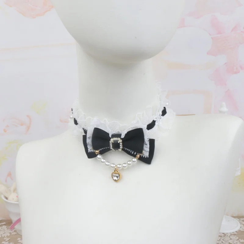 Lush Ribbon Bow Lace Handmade Bracelet and Choker Women's Ornament Beaded Bow Necklace Sweet Cute Lolita Accessories for Woman