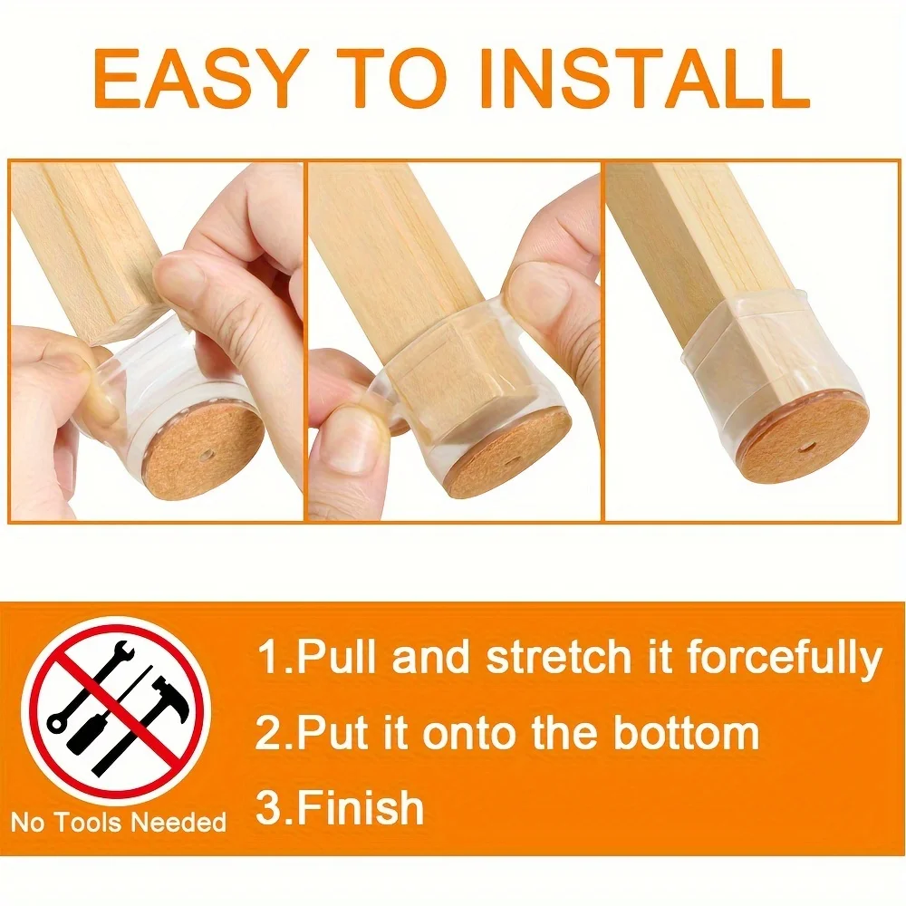 24 قطعة من أغطية أرجل الكرسي المصنوعة من السيليكون الشفاف مع وسادات لباد - واقيات أرضية لتقليل الخدش والضوضاء، سهلة التركيب