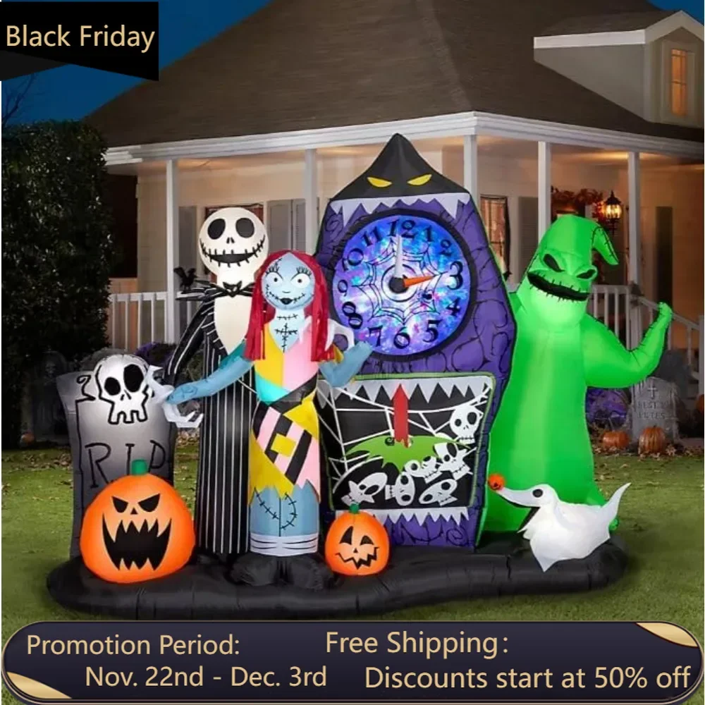 Nightmare Before Christmas Inflatable Halloween Town Scene Jack Sally Zero Oogie Boogie 8 ft Tall