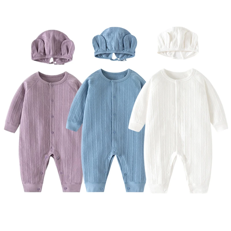 

Newborn Romper Long Sleeve 100% Cotton Spring Autumn 0-6 Months Hospital Baby Clothes Unisex Baby Jumpsuit For Boy Girl With Hat