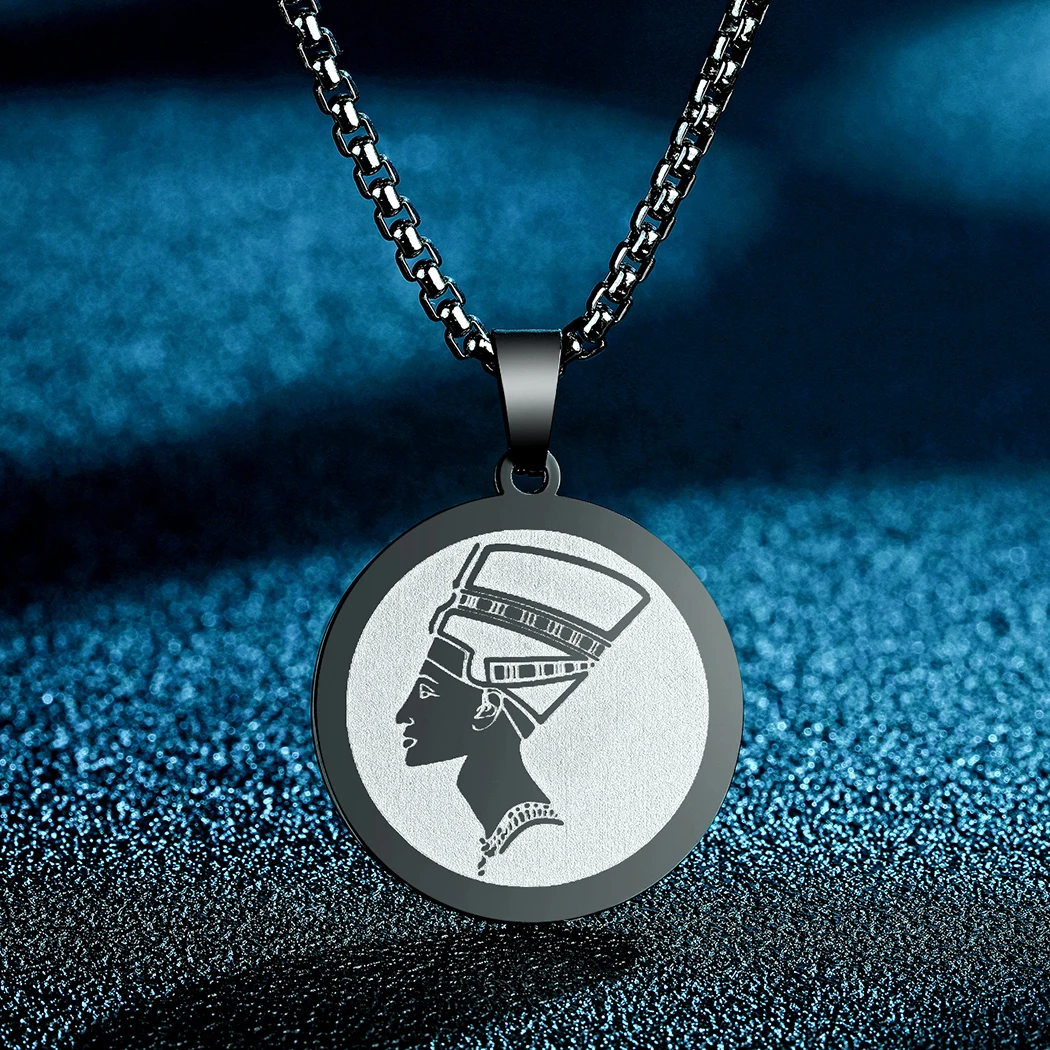 Todorova Ancient Egypt Stainless Steel Engraved Egyptian Queen Nefertiti Charm Pendant Necklace For Women Amulet Jewelry Choker