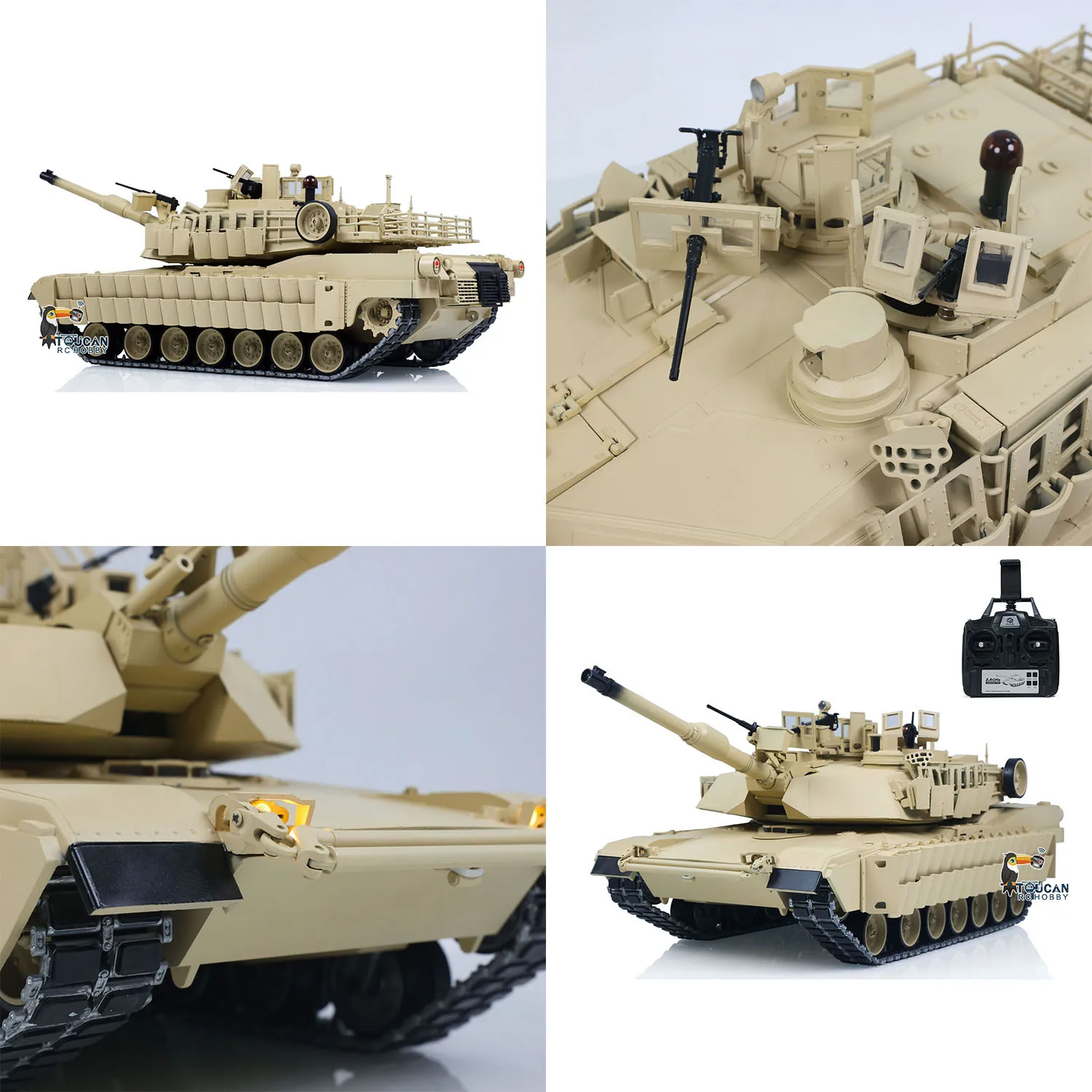 

Металлический радиоуправляемый танк TOUCAN 1/16, 3918, абрамы M1A2 TUSK II, коробка передач с двойным потоком, турель на 360°, поворотный инфракрасный боевой ствол, отдача FPV