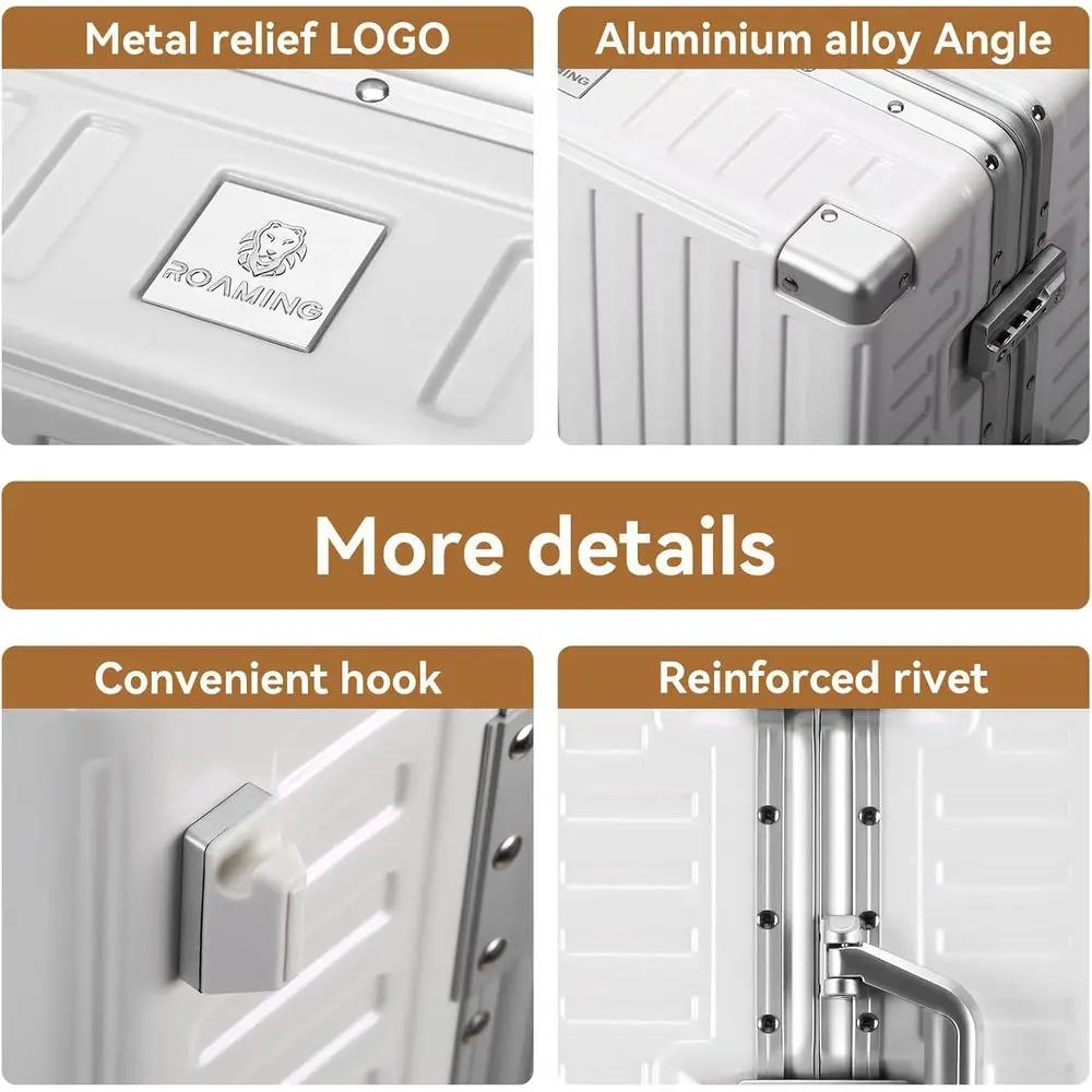 Medium 22 Lightweight Hard Shell Suitcase with Aluminum Frame, Polycarbonate Trunk, Spinner Wheels, TSA Locks, Shell White