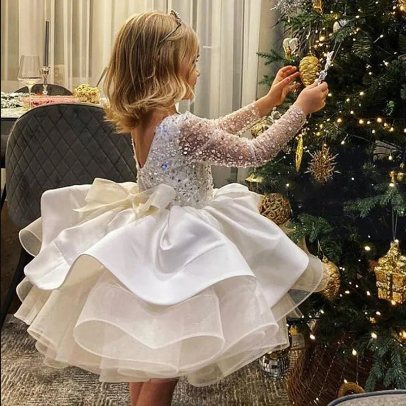 

Baby Girls Sparkling Sequin Princess Ball Gown Children Cute Bow Long Sleeve Birthday Party Wedding Tutu Dresses y805