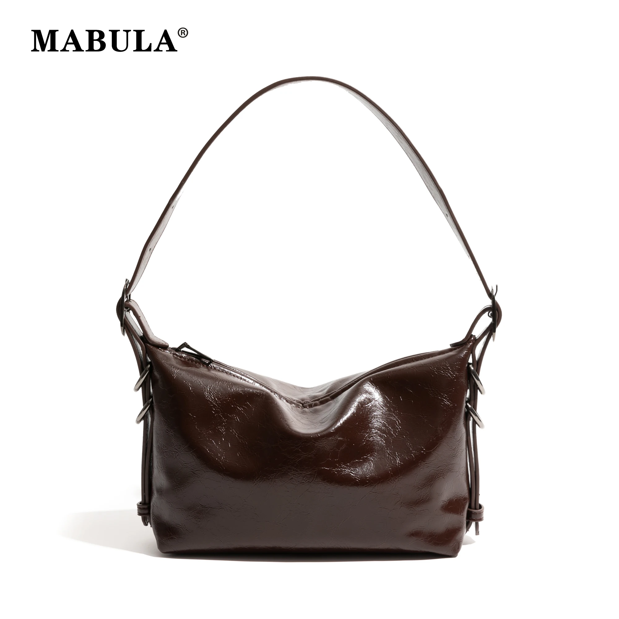 

MABULA PU Leather Retro Women's Underarm Bag Y2K Small Vintage Female Crossbody Bag Fashion Handbags Versatile Tote Bag