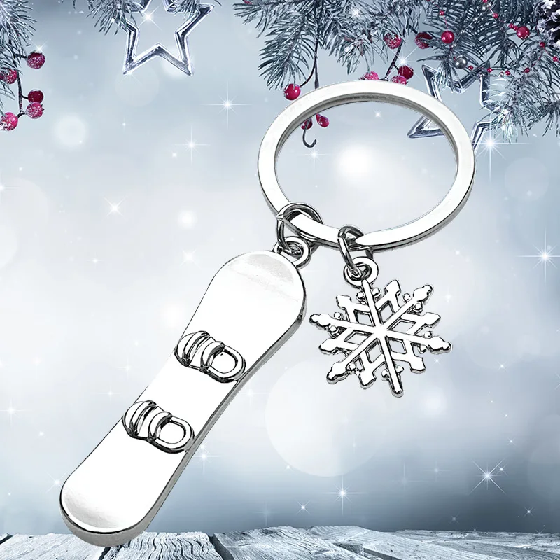 New Mini Snowflake Snowboard Keychain Pendant  Ski Games Sled Board Key Chain Keyring CIce and Snow Festival Gift