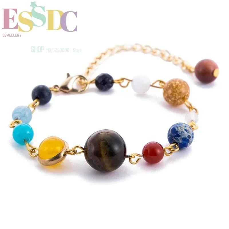 ESSDC New Cute Fashion Cosmic Galaxy Eight Planets Guardian Star Natural Energy Stone Beads Bracelet Female Jewelry