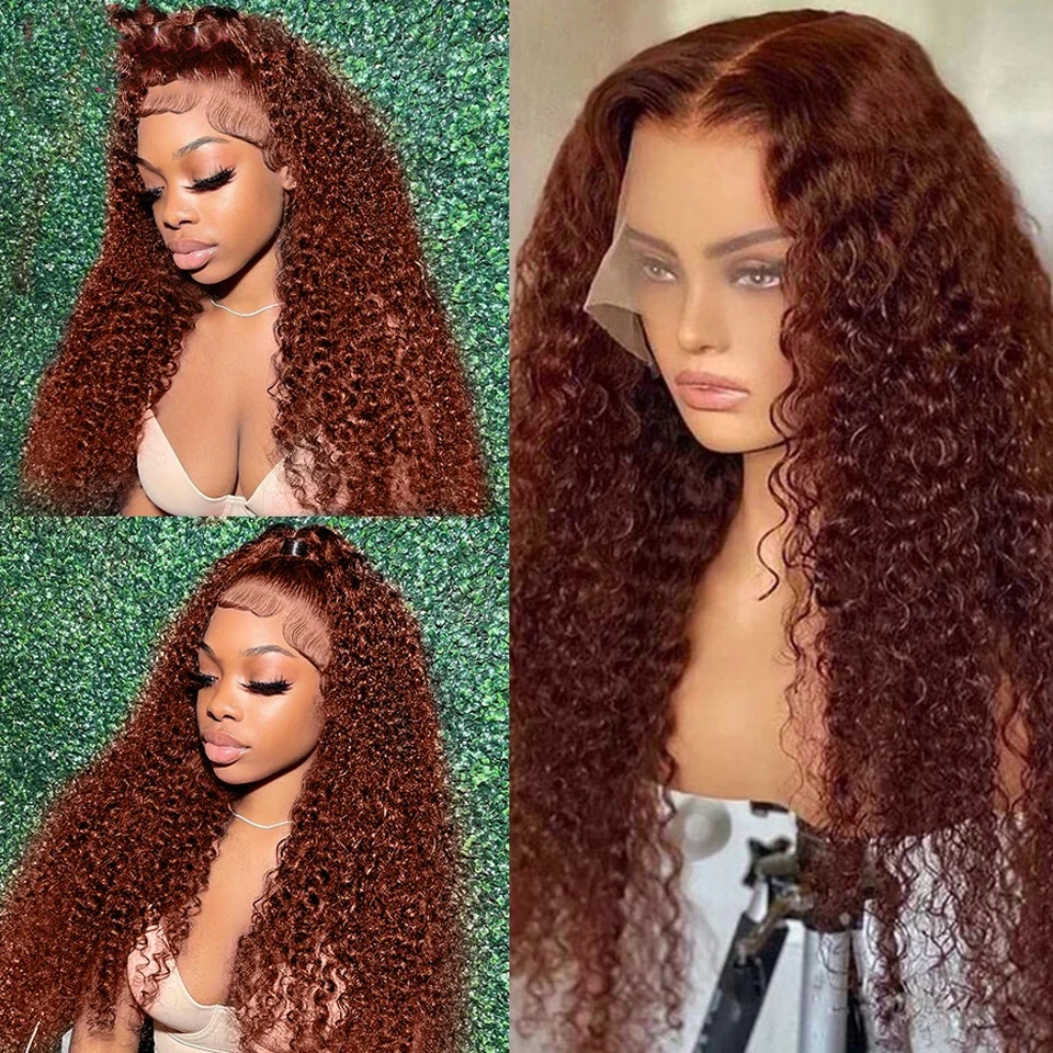 30 36 Inch Reddish Brown 13x4 Lace Front Human Hair Wigs Deep Wave Dark Red Brown 13x6 Pre Plucked HD Lace frontal Wig