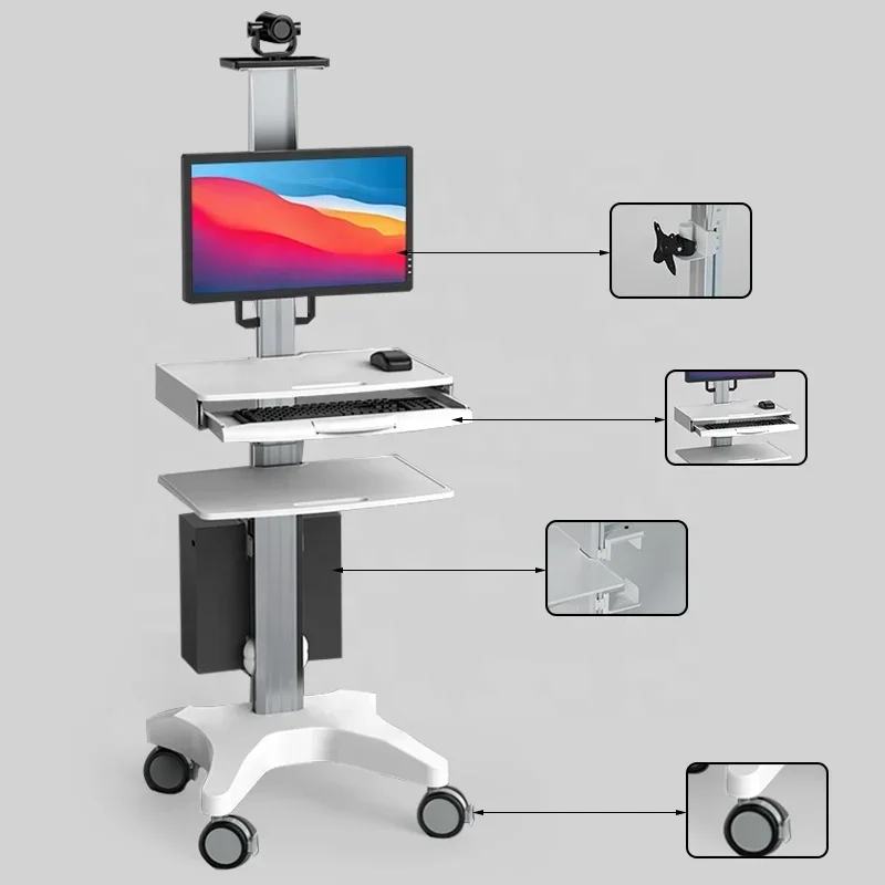 Telescopic Table Mobile Computer Cart     Trolley