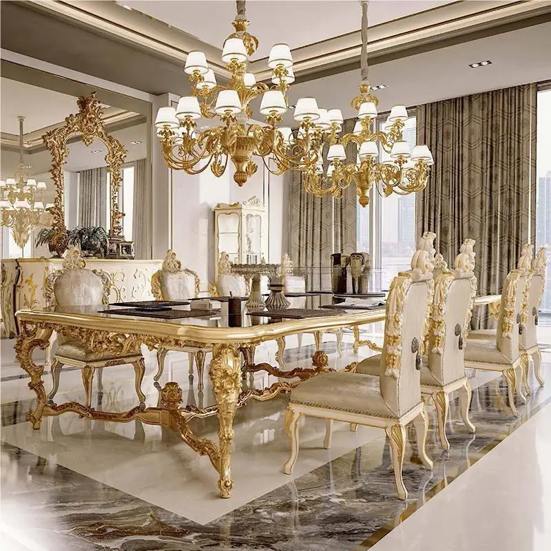 European dining table dining chair solid wood carved French villa palace restaurant dining table and chair custom furniture