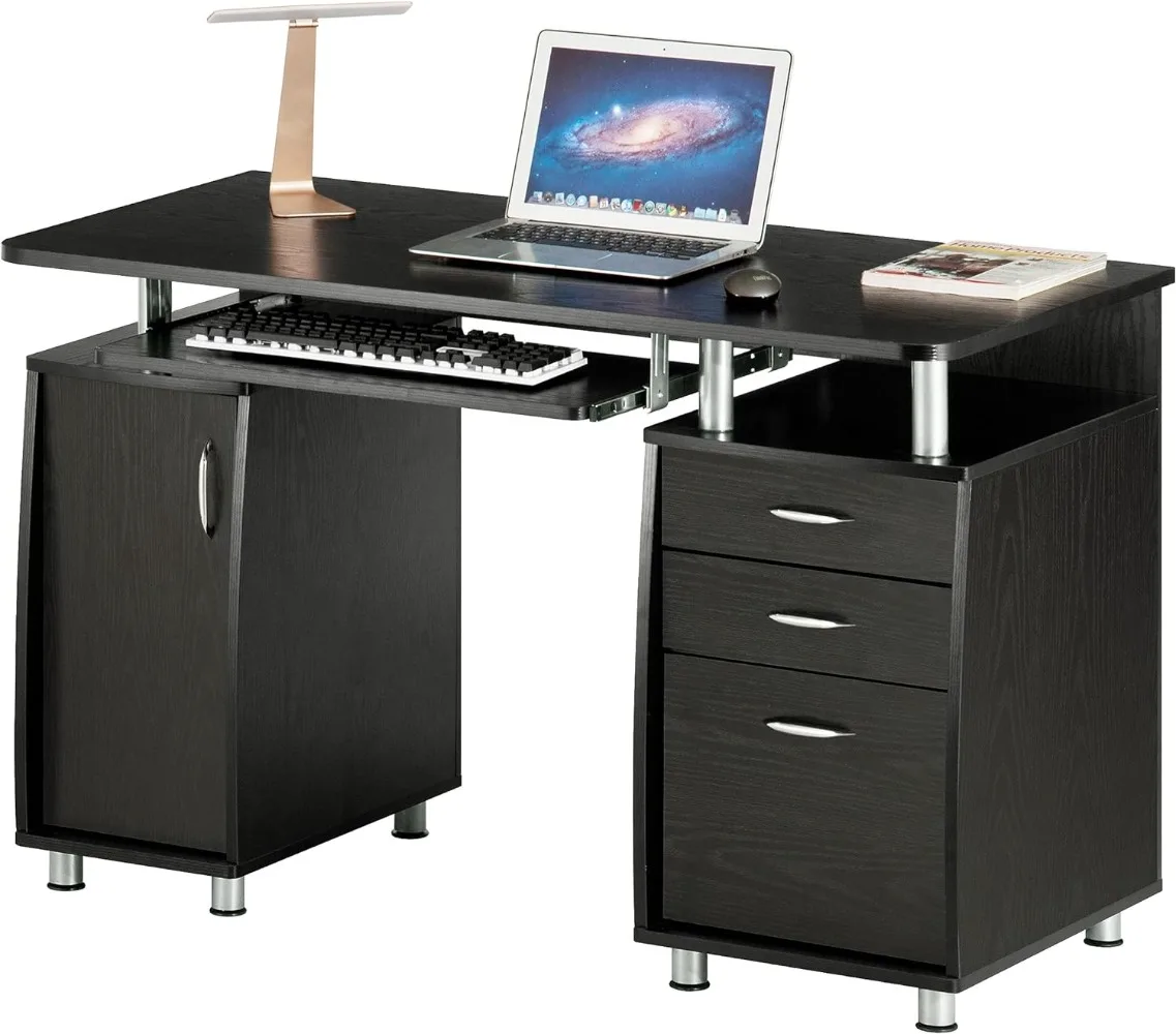 

Techni Mobili 47.25" Ergonomic Computer Drawers & File Cabinet for Home Office Storage, Espresso Writing Desk