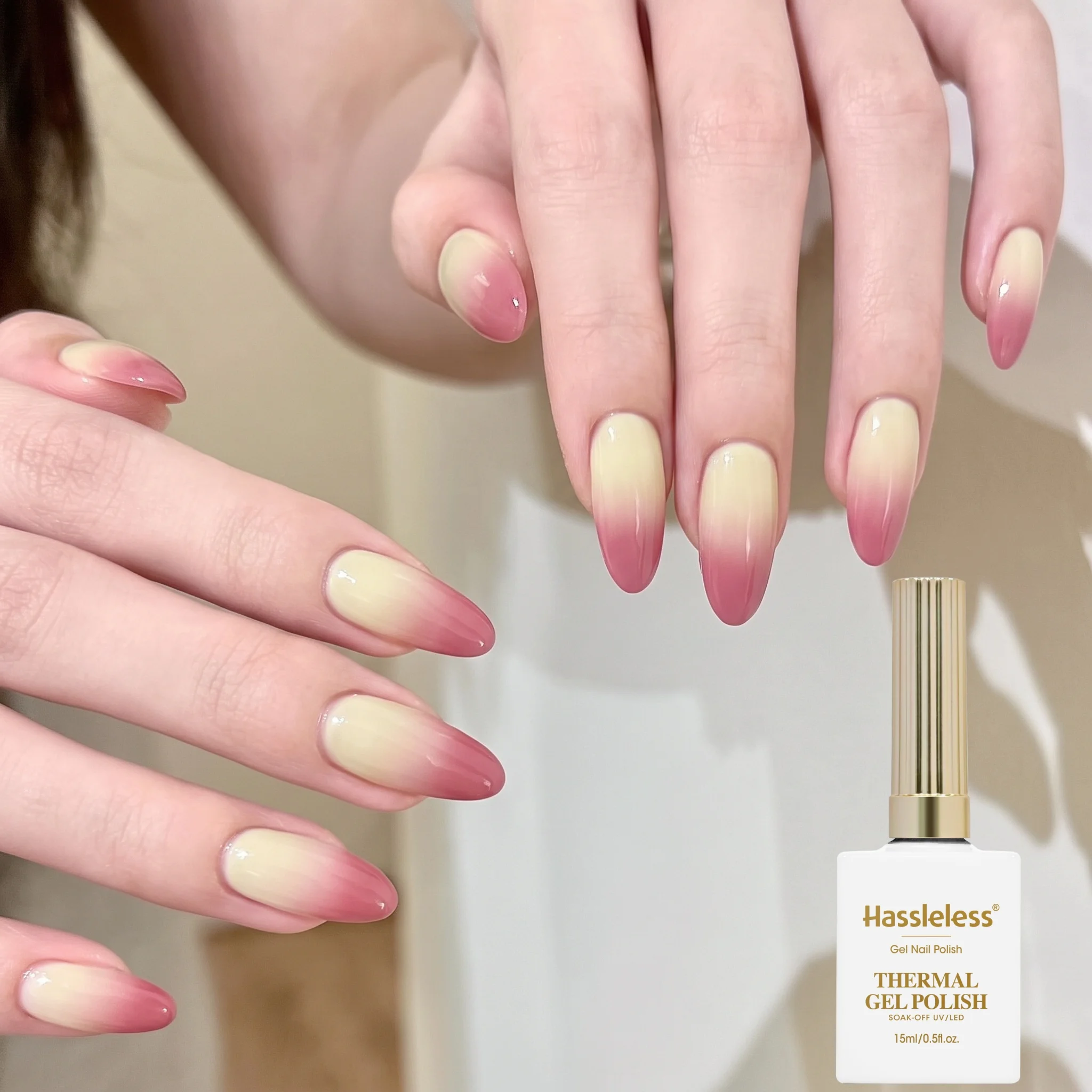 Hassleless 0.5 oz Temperature-Changing Nail Polish Gel, Milky White, Bean Paste Red Gradient, Semi-Permanent Removable Nail Polish Gel