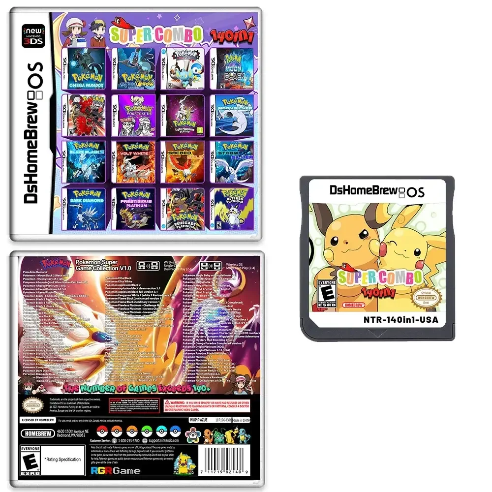 بطاقة خرطوشة لعبة البوكيمون، جوجادور دي ماندا، لعبة فيديو، كومبيسيكوندو، DS، NDS، 3DS، NDSL، 140 em 1 #3