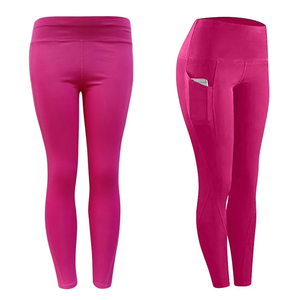 Mallas con bolsillos laterales para Mujer, pantalones de cintura alta con realce, mallas deportivas para entrenamiento, gimnasio, correr, Yoga