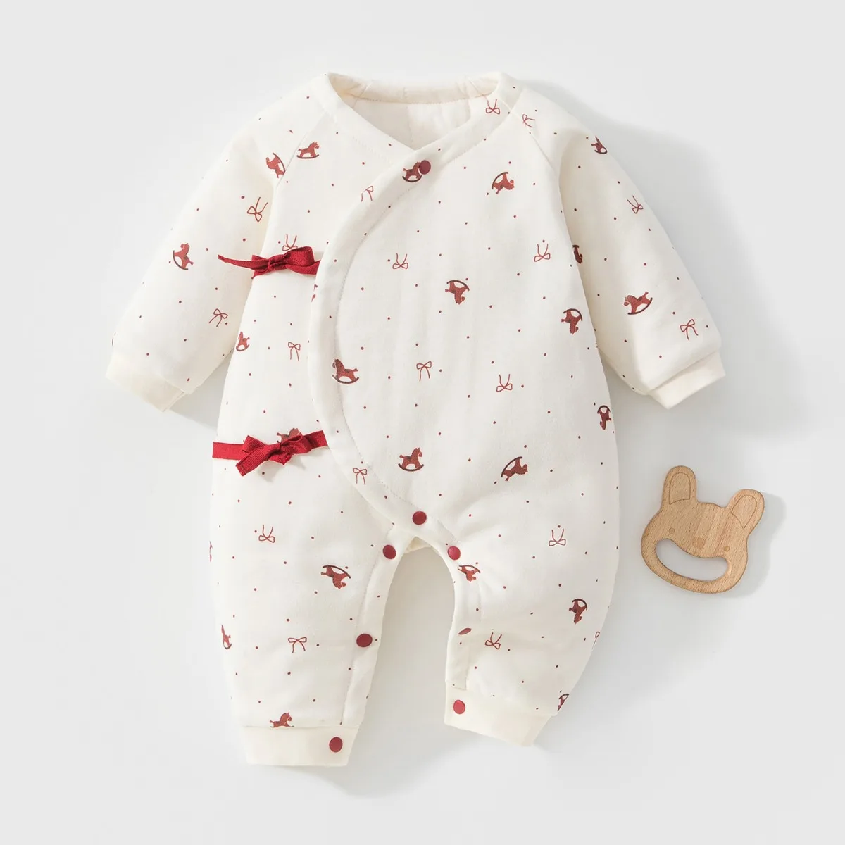 Soft Cotton Baby Romper Thickened Winter Warm Padded Long Sleeve Onesie Side Snap Newborn Infant Jumpsuit Unisx 0-4M Cute Print